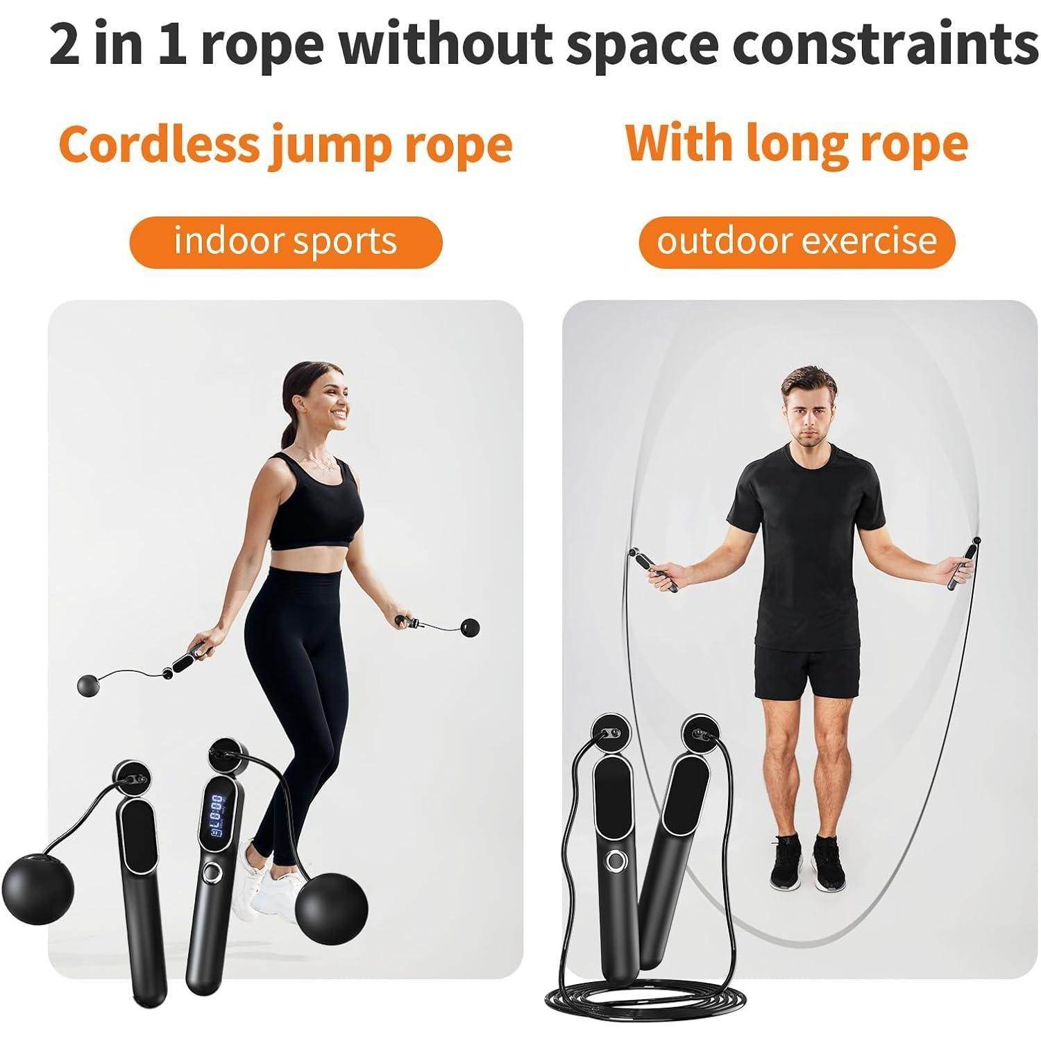 2 In 1 Adjustable Digital Cordless Jump Rope for Fitness & Training