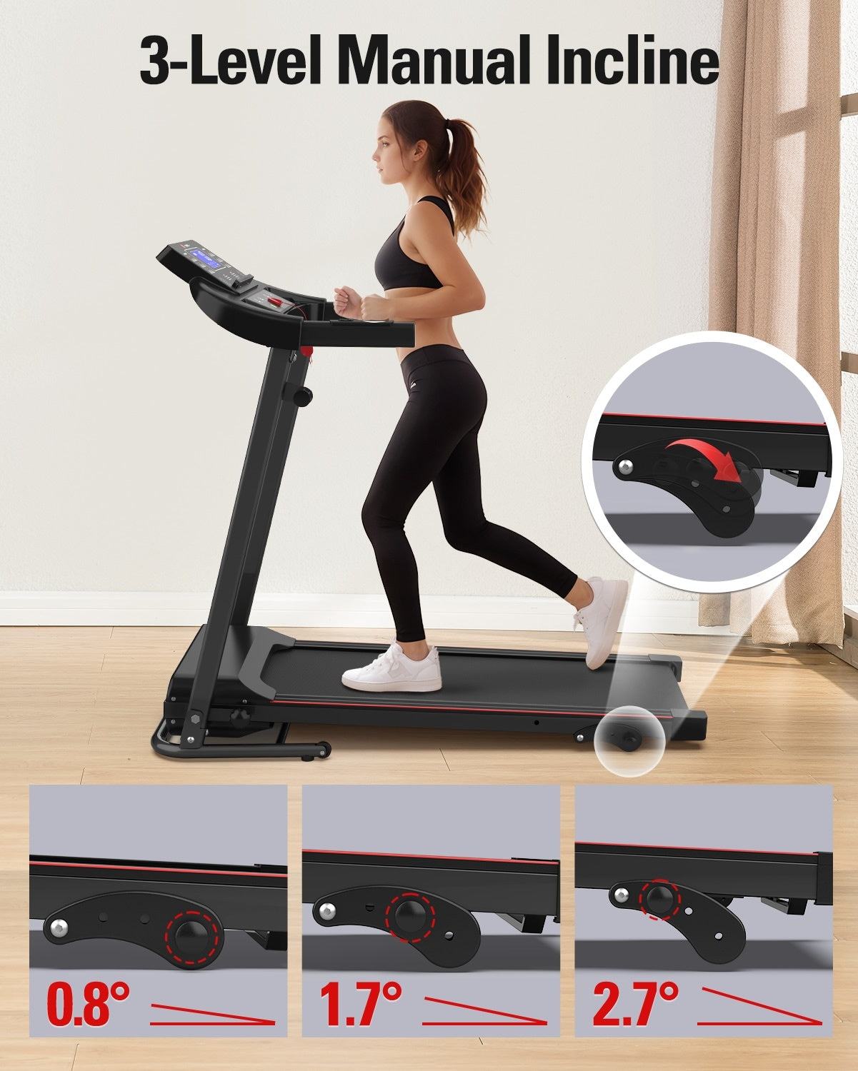 Foldable Treadmill - Compact and Quiet Running Machine with Incline