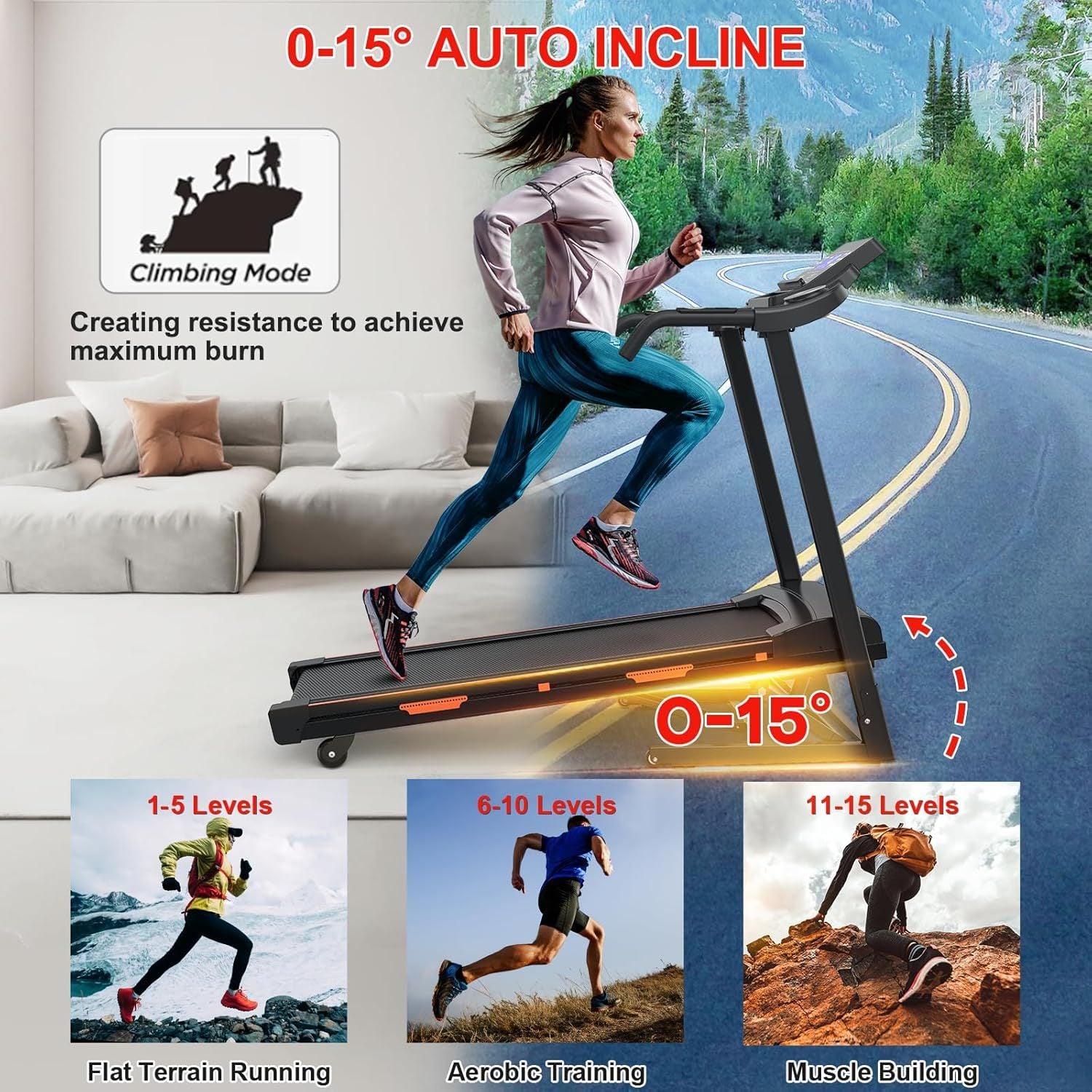 Home Automatic Tilt Treadmill Foldable Treadmill 400 Lbs Approx. 181.4 Kg Capacity 3.25 Horsepower Folding Electric Treadmill