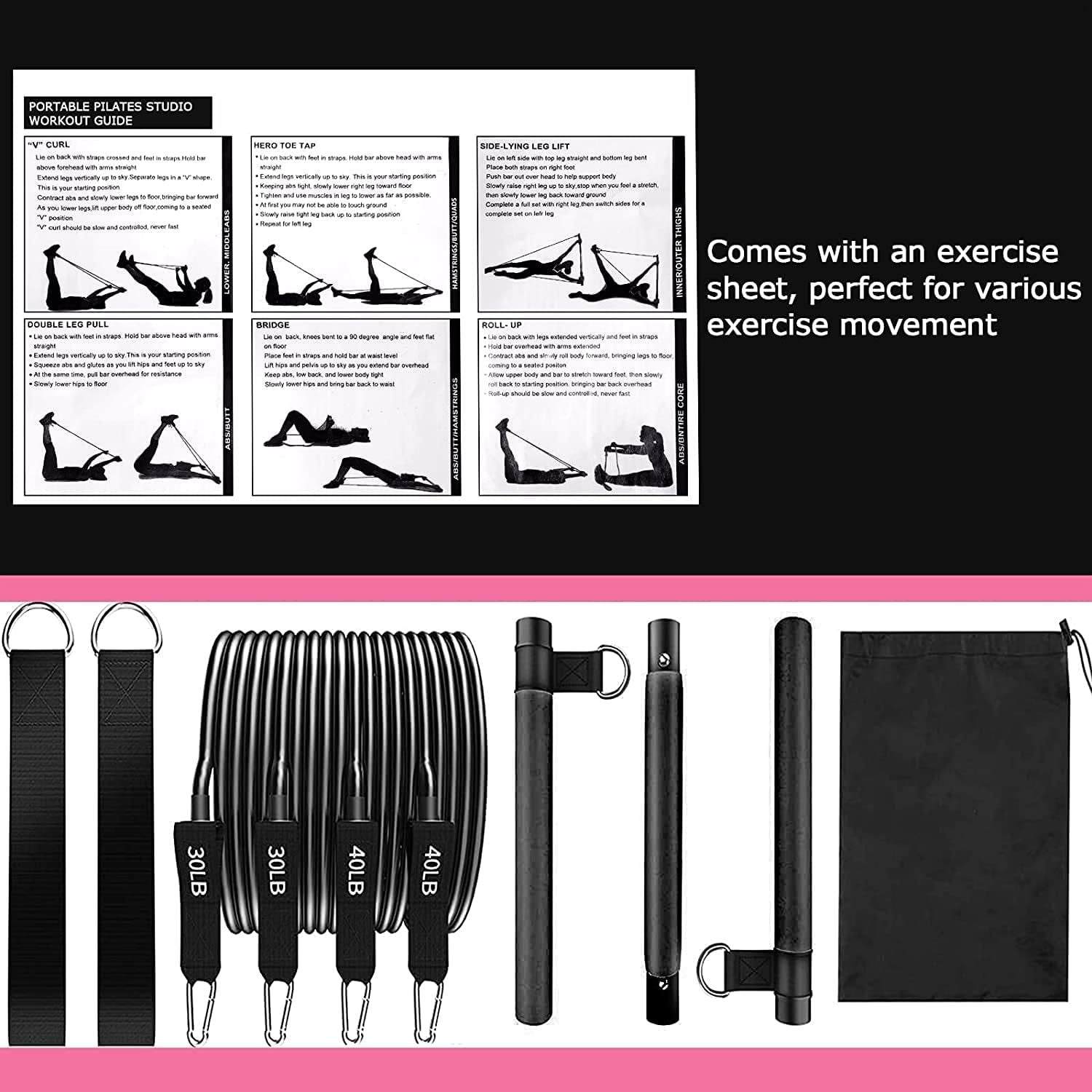 Pilates Bar Set - Multifunction Resistance Bands for Fitness & Yoga