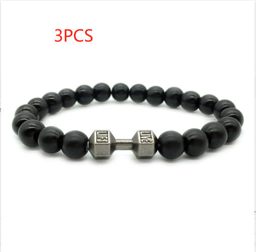 Men's Jewelry Alloy Metal Barbell & Lava Rock Stone Beads Fitness Fashion Dumbbell Bracelet