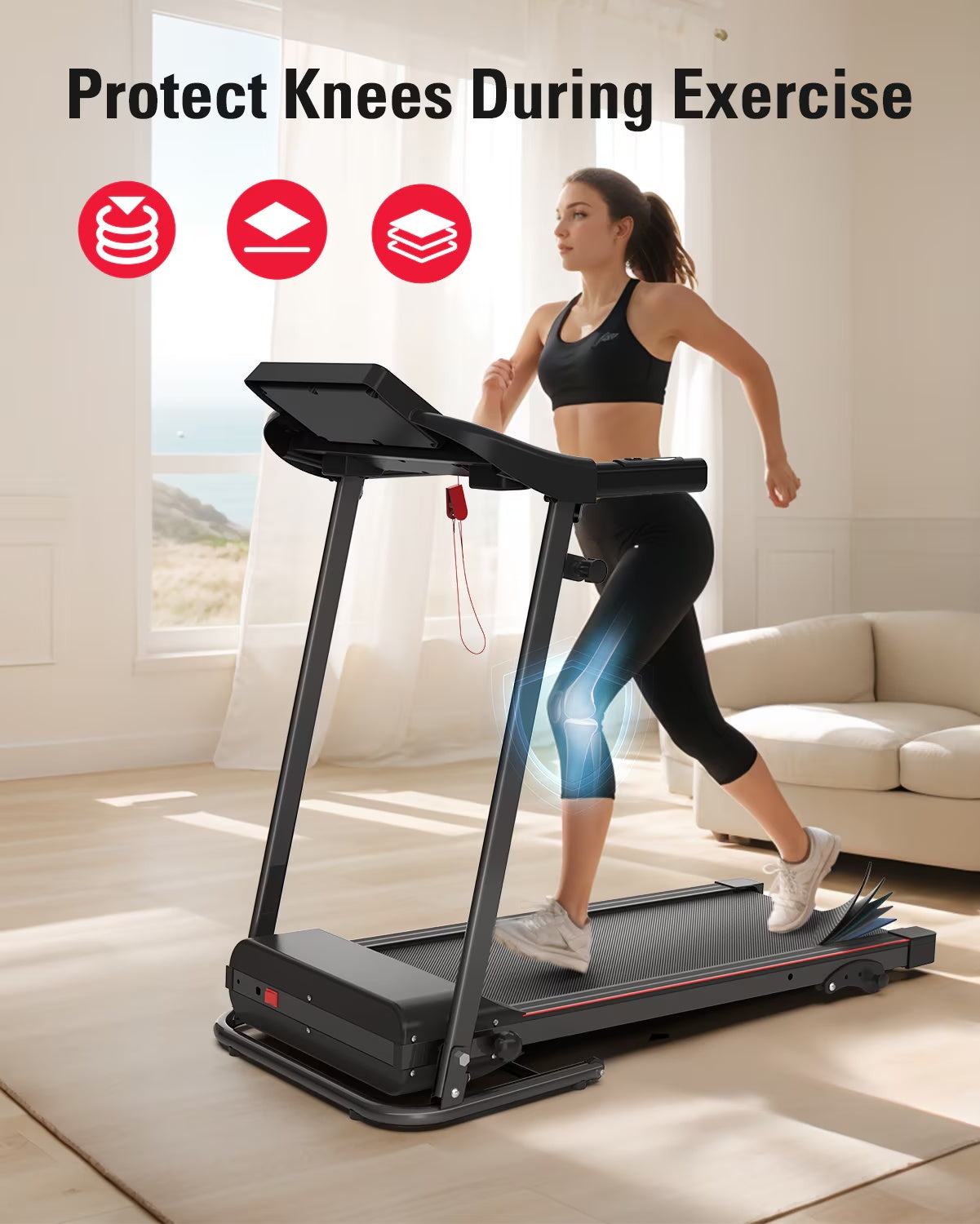 Foldable Treadmill - Compact and Quiet Running Machine with Incline