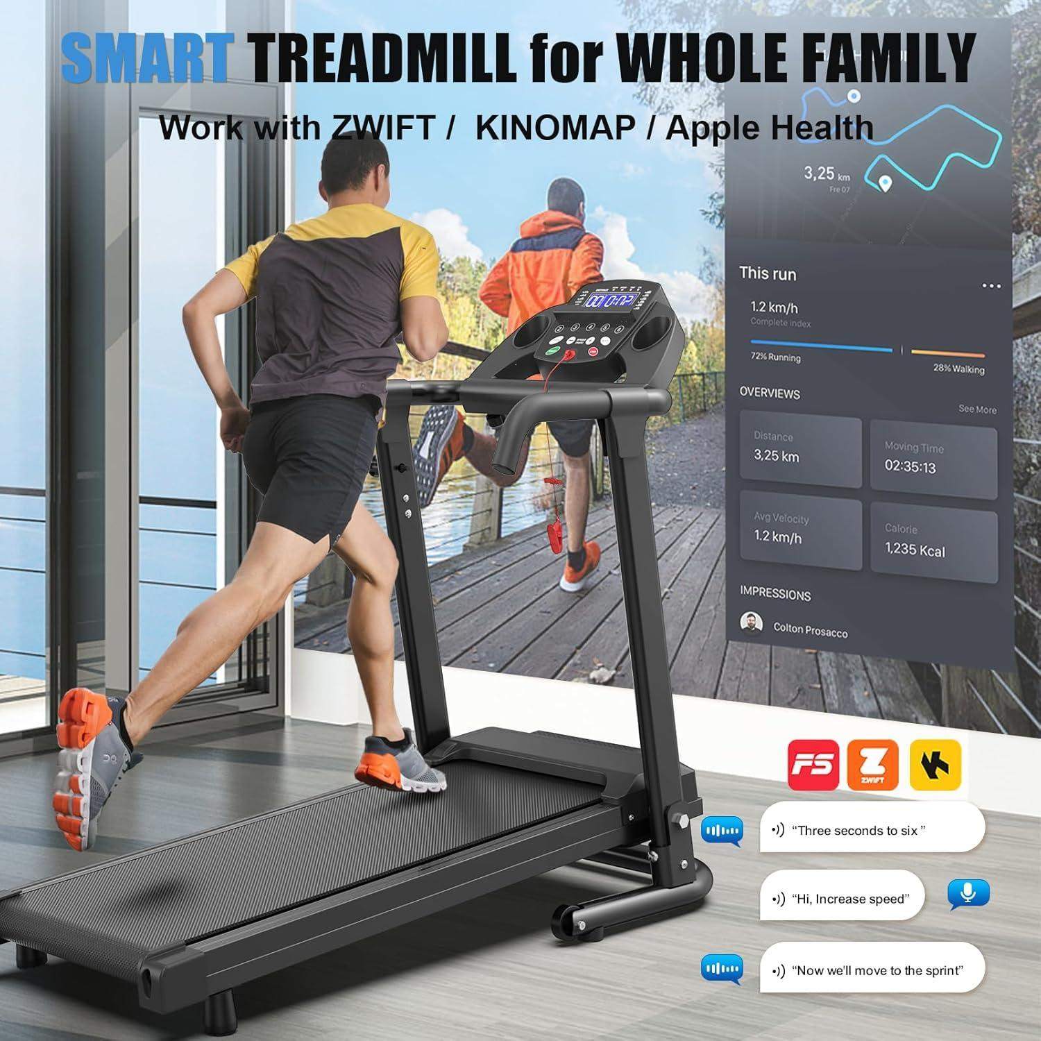 Foldable Portable Walking Machine Heavy-duty App Controlled Treadmill