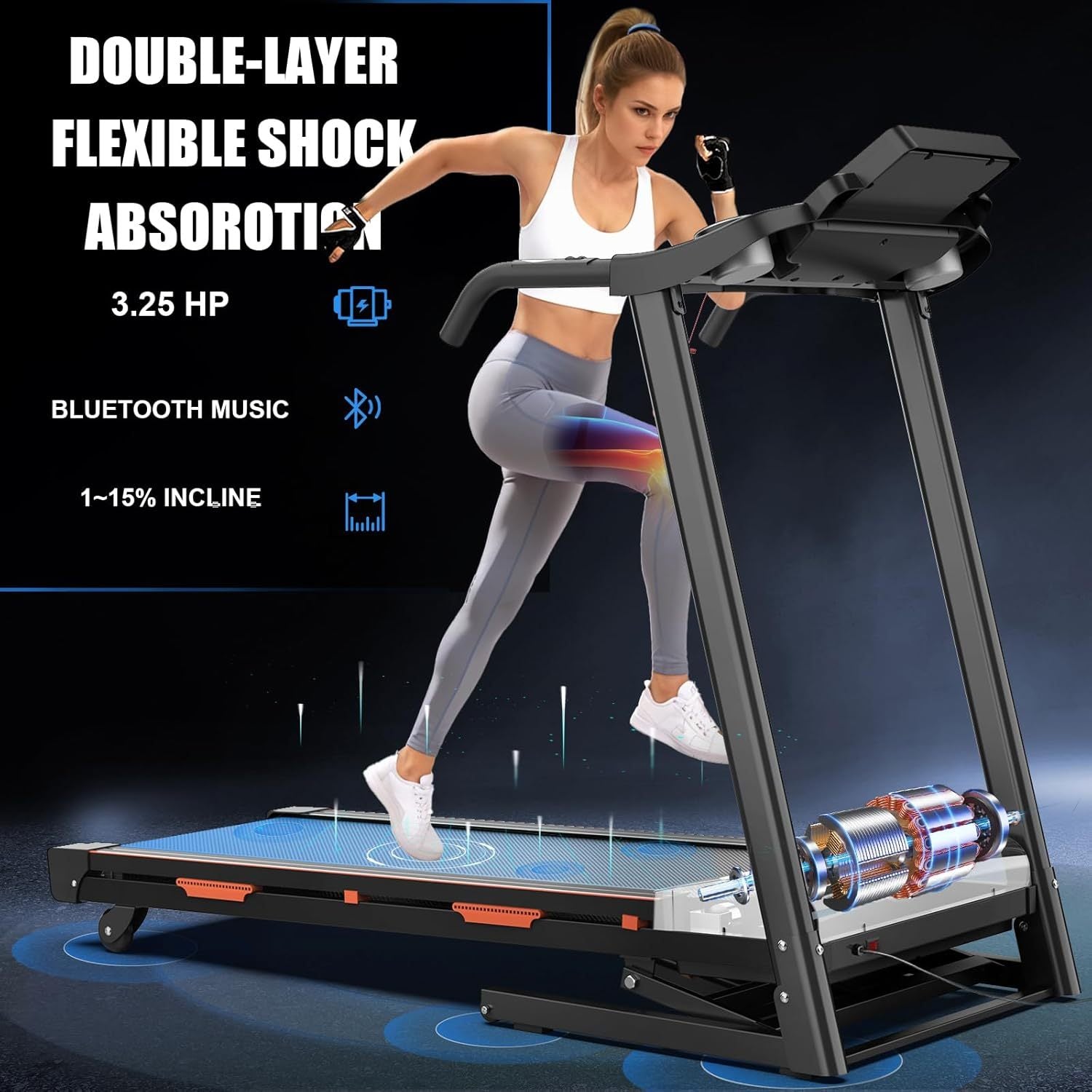 Home Automatic Tilt Treadmill Foldable Treadmill 400 Lbs Approx. 181.4 Kg Capacity 3.25 Horsepower Folding Electric Treadmill
